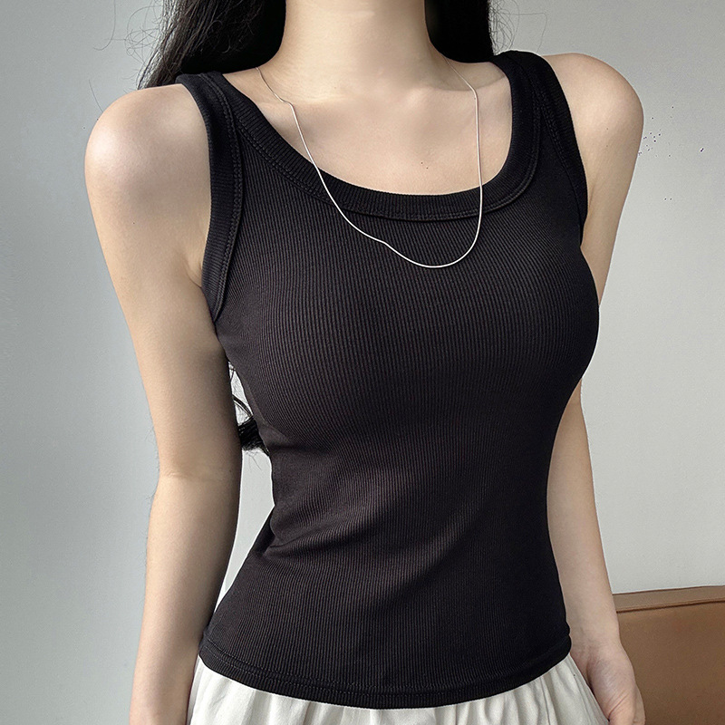 เสื้อกล้ามผู้หญิง สีพื้น แขนกุ - Tank Top Ribbed บทวิจารณ์และราคา